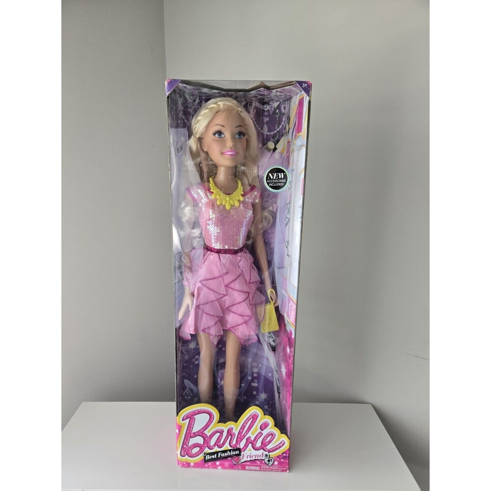 Barbie 28" Best Fashion Friend Doll Blonde Pink Sequin Dress NIB Box